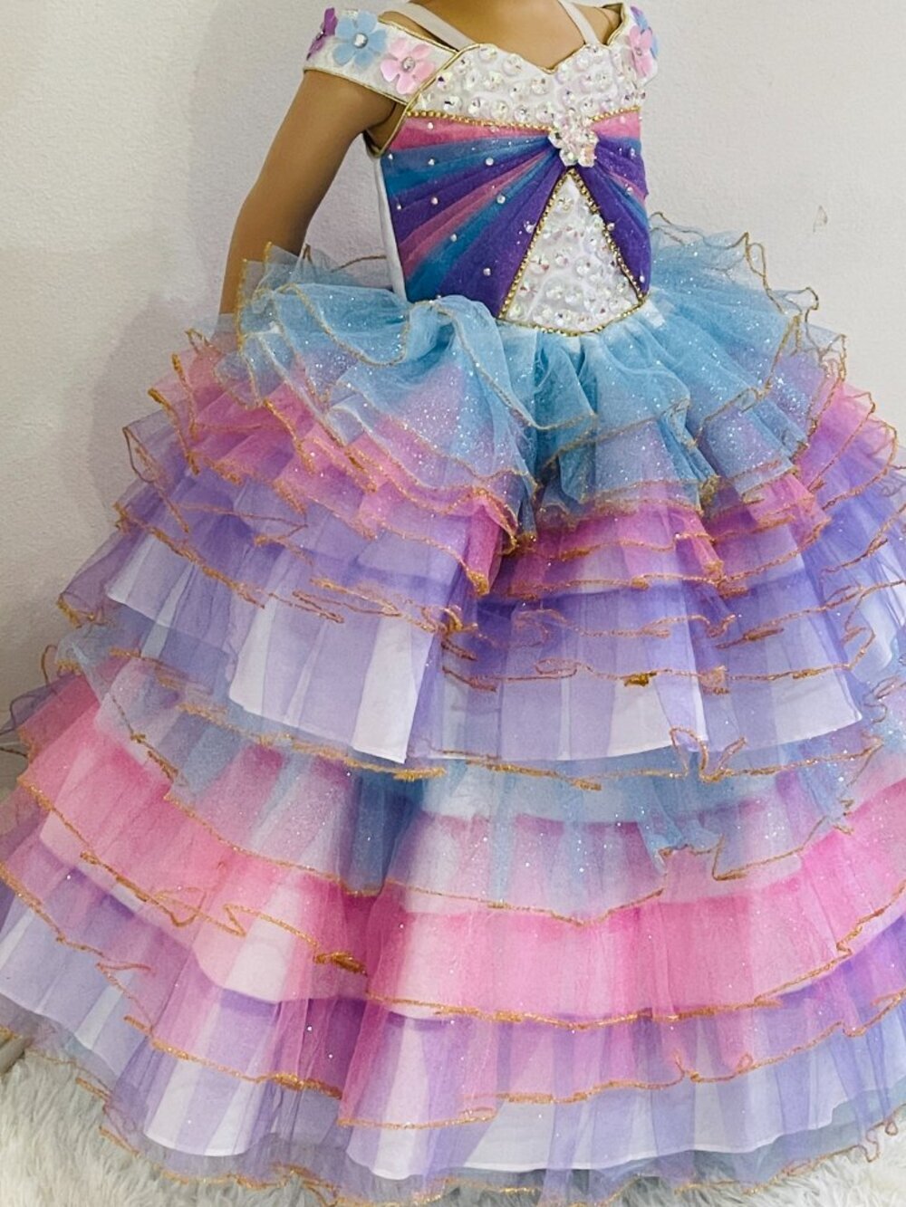 Girls 2-in-1 Pastel Rainbow Princess Dress - Picture 5 of 8
